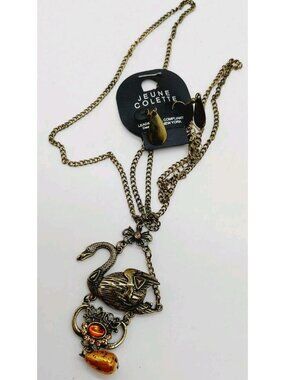 Jeune Colette Gold Tone Necklace Earrings Set Swan Butterfly